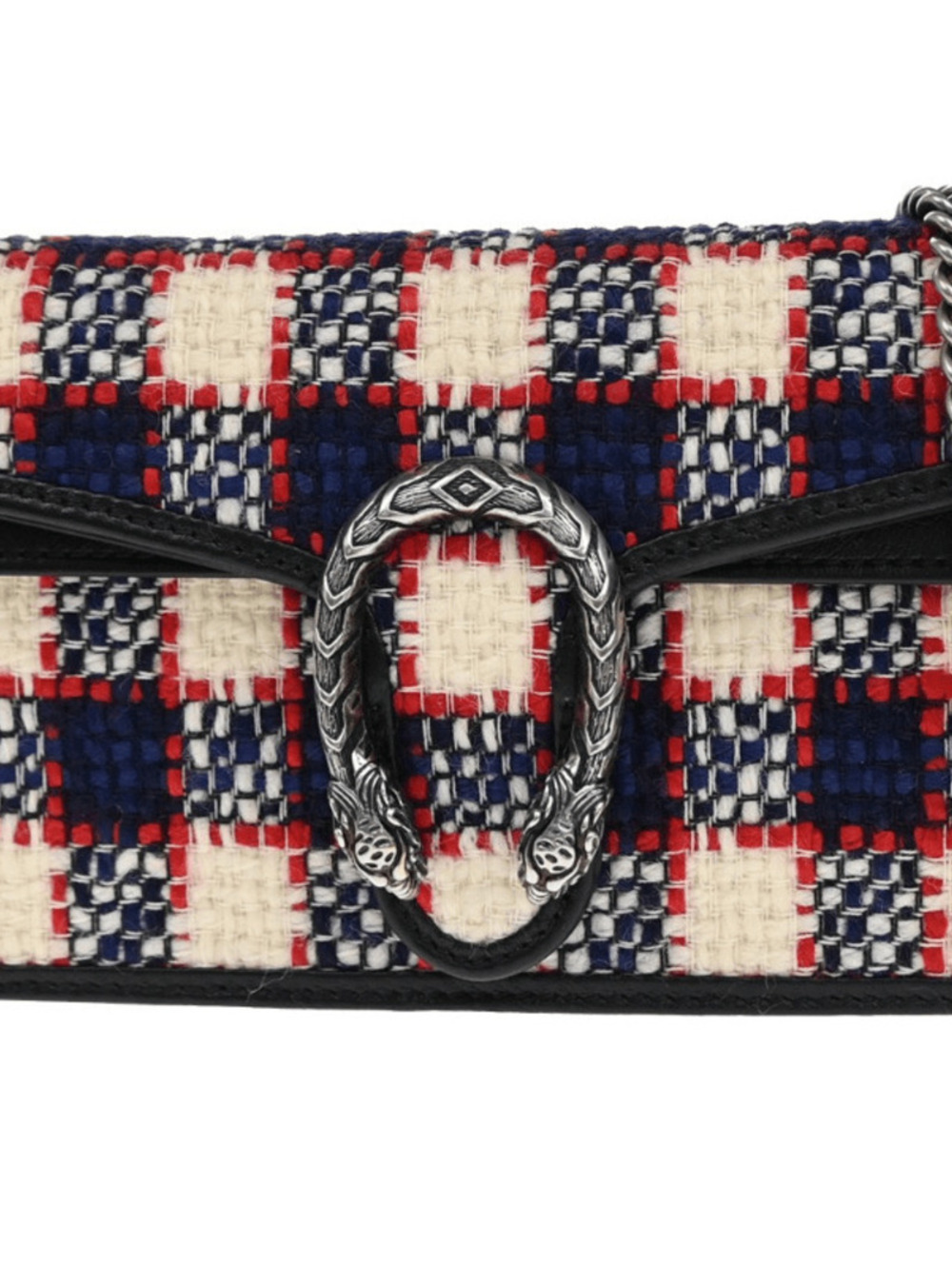 Gucci Dionysus Small Red Blue Ivory Tweed Black Leather Chain Bag